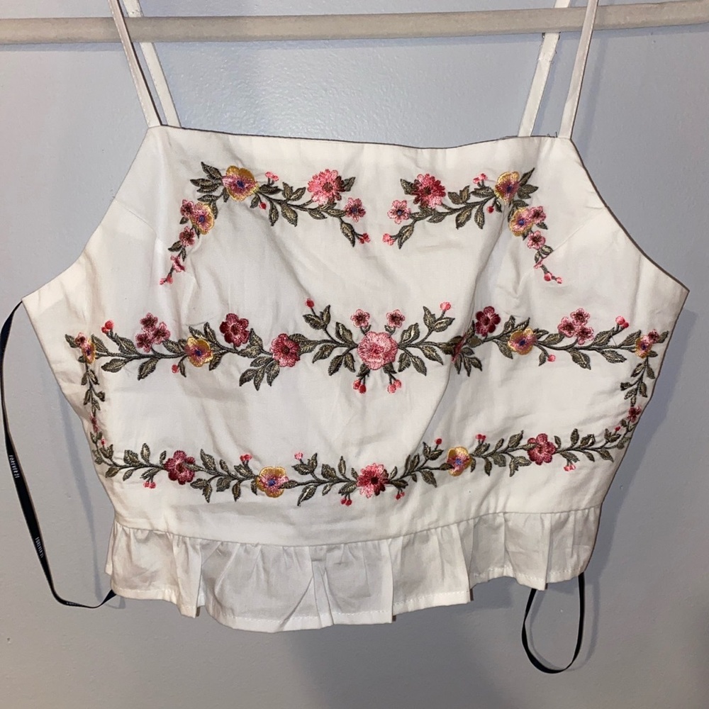 White Flower Peplum Crop Top Tank